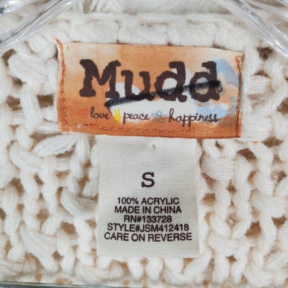 Mudd Cream Shaggy Cropped Cardigan Sweater Jacket Women Size Small Boho Knit - Picture 4 of 7